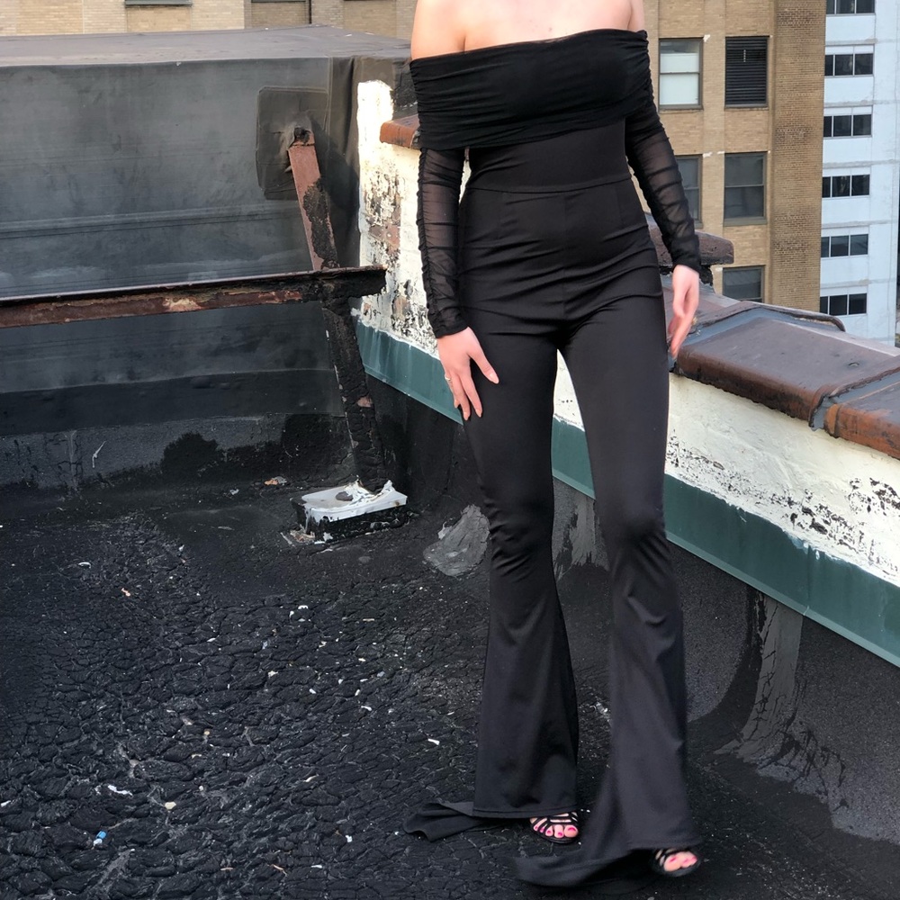 Black off the shoulder jumpsuit!
